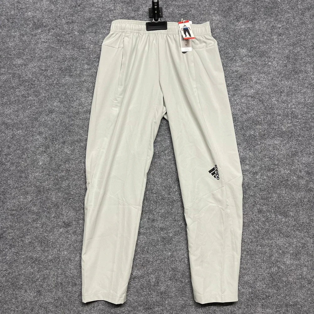 Adidas Pants Mens Medium Gray Training Tapered Lightweight Running Joggers NEW